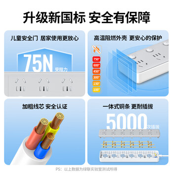 绿联 插排/插座/插线板/排插/插板/拖线板/接线板/桌面带线宿舍家用6位分控独立开关全长2米 15081