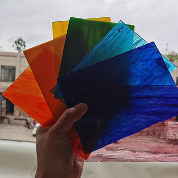 diy彩色玻璃 大片彩玻云母片壁画蒂凡尼灯透光教堂装饰碎片马赛克 桔