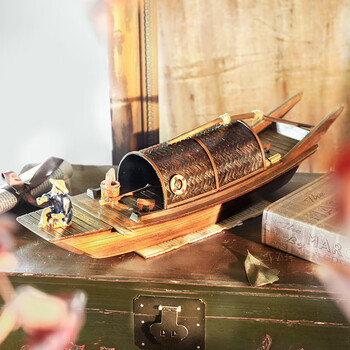 snnei绍兴乌篷船模型帆船装饰品手工船模个性创意复古摆件木制渔船
