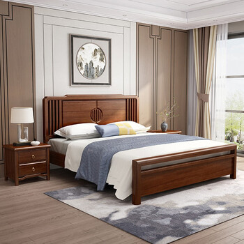营顺  实木床古典新中式双人床主卧轻奢实木床现代简约高档中式床