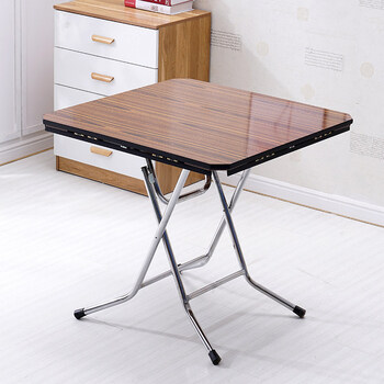 折叠方圆桌曙亮简易便携餐桌简约实木家用小户型4人吃饭桌子圆形棕色