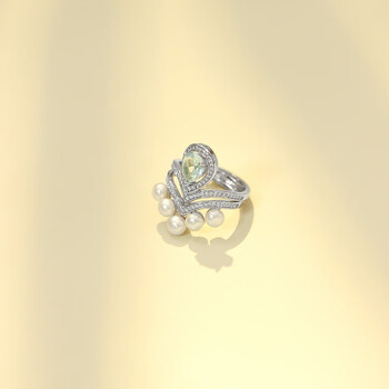 韩玛格henmagvr法国品牌同款皇冠系列加冕水滴珍珠蓝色锆石气皇冠戒指