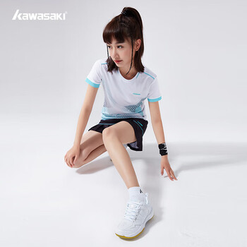 川崎（KAWASAKI）羽毛球服套装女款运动速干短袖T恤训练队服A2806 白黑 2XL