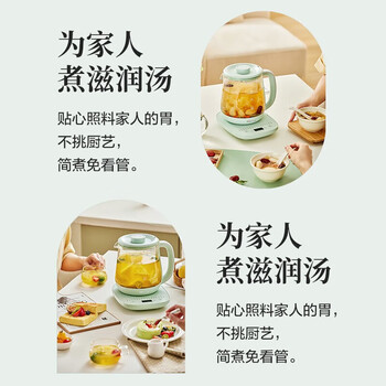 小熊 养生壶煮茶器煮茶壶1.5升大容量电热水壶茶壶煮水壶烧水壶办公室 YSH-E15P8-P01 淡绿色