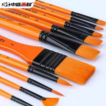 中盛画材(transon)10支装画笔套装多笔头尼龙画笔水彩水粉笔丙烯油画颜料专用笔多笔头排笔含笔包美术写生