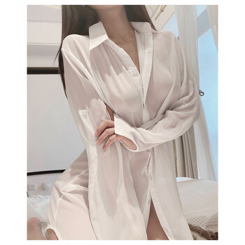 斩男性感睡衣衬衫女长款白色透明加大码200斤男友风雪纺私房免脱夏季