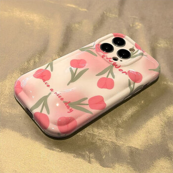 清新粉色郁金香苹果14手机壳iphone13promax新款女14pro防摔14plu晕染