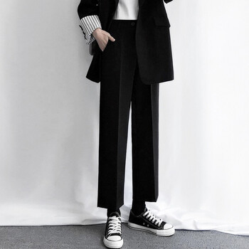 麦士惠黑色小个子垂感高腰阔腿裤子女春秋宽松休闲烟管显瘦直筒九分