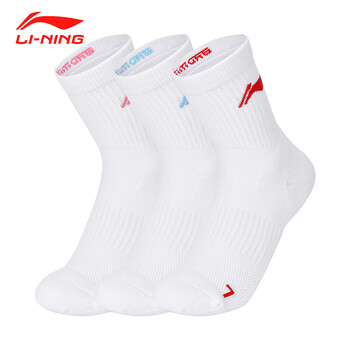 李宁(LI-NING)羽毛球袜男女款成人儿童运动袜 AWTS005白色中袜 三双装 李宁(LI-NING)羽毛球袜男女款成人儿童运动袜 AWTS005白色中袜 三双装