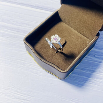 足银990戒指女文艺梅花食指指环开口小清新花朵手工戒指 足银