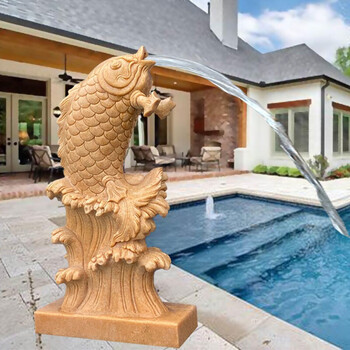 俊阳 石雕鲤鱼晚霞红喷水石鱼水景喷泉动物雕塑庭院花园大水缸石槽