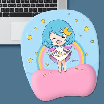 飞遁LESAILES星星女孩 牛奶丝硅胶鼠标垫护腕小号 电脑鼠标护手腕托垫 蓝粉色200*230*22mm