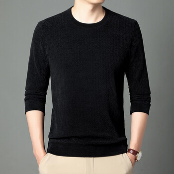 鹿王秋冬季中年提花纯色休闲春秋男士羊毛衫薄款线衣1688黑色175115xl