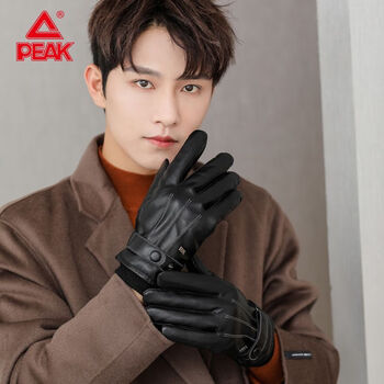 匹克皮手套男女冬季骑行冬天加绒加厚保暖防风防水触屏摩托机车 黑白