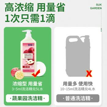 蔬果园洗洁精食品级果蔬清洗剂去油不伤手洗涤除菌【苹果香】1.28kg*2瓶