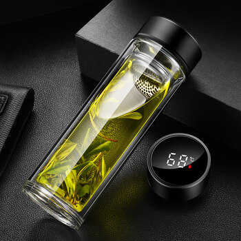 茶杯保温杯智能水杯双层玻璃杯泡茶杯男士透明带温显茶水分离隔热水