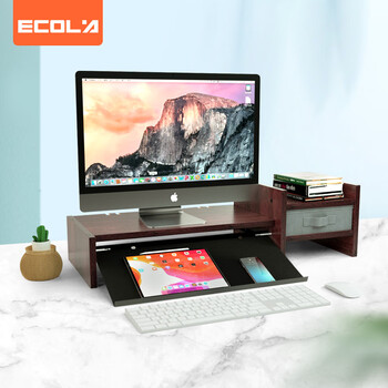 宜客莱（ECOLA）电脑显示器增高架台式屏幕双层支架办公桌面置物架子收纳储物托架胡桃木色VT06WL