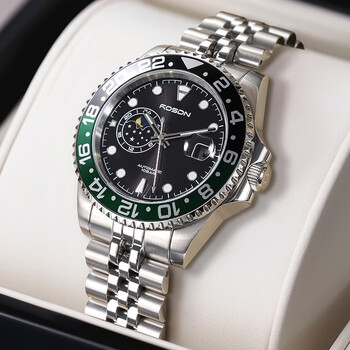 劳士顿(rosdn)綠水鬼雪碧可樂圈黑100米手表男品牌机械防水十大男士