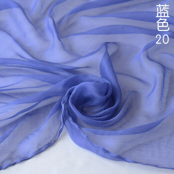潮朝家纺真丝顺纡乔其纱真丝顺纡绉真丝围巾连衣裙真丝布料蓝色