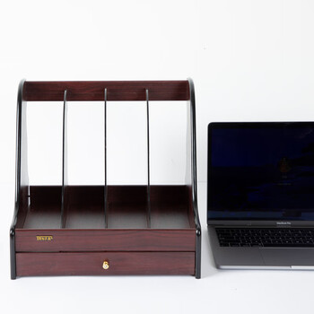 信发 TRNFA TN-8104  木质办公桌面文件框 高档四格带抽屉木质资料架 文件架 杂志书架 书立