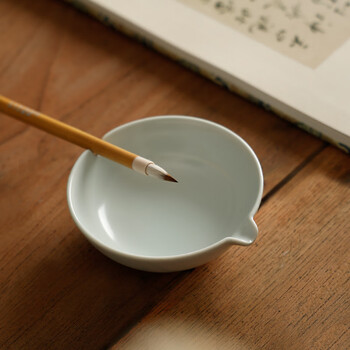 漢墨汝窑仿古陶瓷墨碟 墨池笔掭小清新多功能储墨汁毛笔笔架 文房四宝书法国画用瓷器摆件