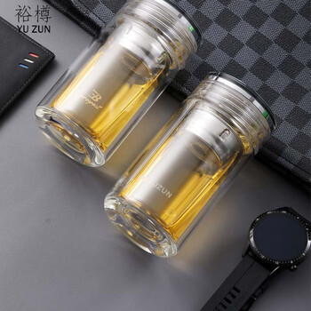 裕樽（YUZUN）.玻璃杯 办公车载商务泡茶杯玻璃茶杯带过滤网 180ML双层高硼硅材质小巧精致贵族品质杯 礼盒装