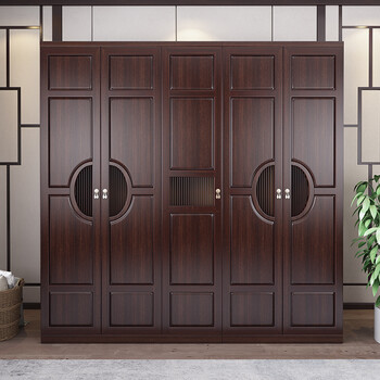 从优衣柜新中式全实木衣柜现代简约家用卧室木质转角三四五门组合大