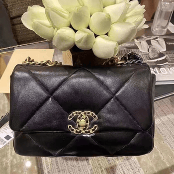 香奈儿(chanel)女包黑金19口盖包斜挎包单肩包链条包秋冬 黑色小羊皮