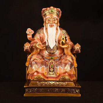 梵泽福 纯铜土地公神像供奉佛像摆件 土地公公铜像 琉璃彩 高30厘米