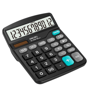 得力（deli）大号双电源轻便桌面计算器 12位大屏桌面计算机 办公用品 黑色838