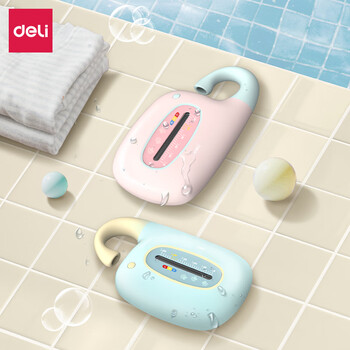 得力（deli）水温计婴儿洗澡温度计老人六一儿童节礼物生日礼品宝宝室内新生儿浴盆水温计粉色可挂立LE555