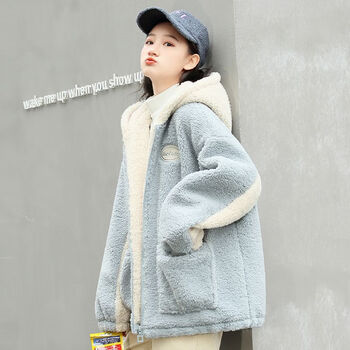 homme拉夏贝尔少女冬装外套加厚2023年新款羊羔毛秋冬加绒初高中学生