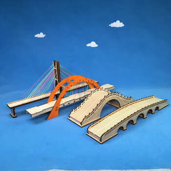 港珠澳大桥模型diy手工制作木制桥模型儿童拼装积木拼图桥梁套材料