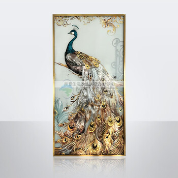 孔雀挂画进门玄关挂画会客厅挂画沙发后面的装饰画手工珐琅彩画美式