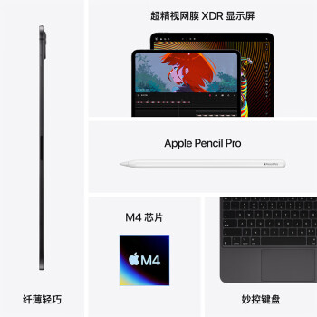 Apple/苹果 iPad Pro 11英寸 M4芯片 2024年新款平板电脑(512G WLAN版/MVVC3CH/A)深空黑色