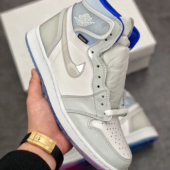 aj圣联名白蓝aj字母印花男鞋aj高帮女鞋潮流百搭运动板鞋 白兰 38