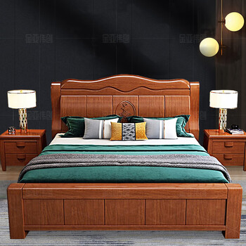 金亚伟创床现代中式卧室双人床现代简约床(含床垫)