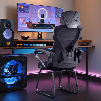 奈高（NAIGAO）电脑办公会议椅工学椅可躺家用书房网布麻将弓形椅子-黑色