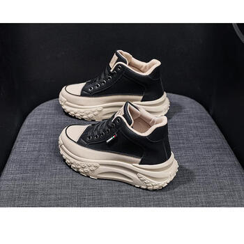 gioiosaipeng鞋类店小个子增高女鞋秋冬高帮休闲运动鞋厚底老爹鞋黑色