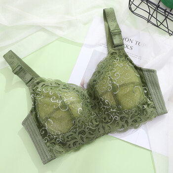 文胸简约调整纯色青年胸罩大码上托依曼丽胖mmmm内衣女无钢圈薄款绿色