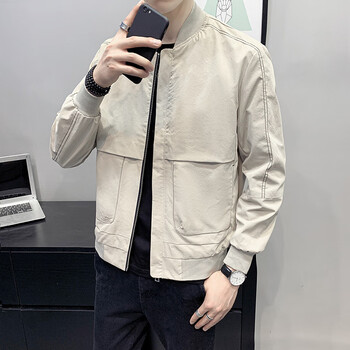 七匹狼秋季新款夹克男韩版潮流男士大码外套休闲潮流上衣服卡其色m