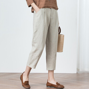 凌丹娜七分亚麻裤女宽松大码棉麻小脚哈伦裤休闲麻料老爹萝卜裤夏季薄