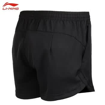 李宁（LI-NING)羽毛球服女款短裤休闲运动速干短裤AKSR612-2标准黑S码