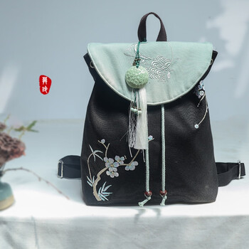 书包大学生中国风原创新款中国风古风汉服文艺复古民族风刺绣帆布双肩