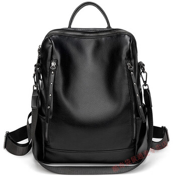 双肩包女新款韩版百搭时尚潮流大容量pu软皮质背包两用包黑色手包卡包