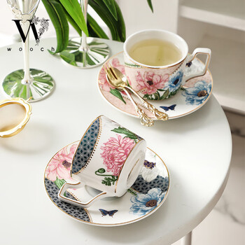 物取（WOOCH）繁花蝶舞咖啡杯碟套装高颜值精致下午茶商务乔迁结婚送礼