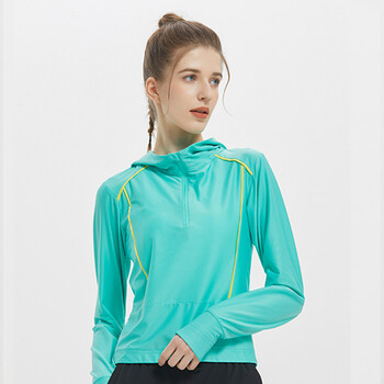纳趣速干衣长袖女瑜伽服运动跑步上衣连帽t恤2022户外登山健身服薄荷