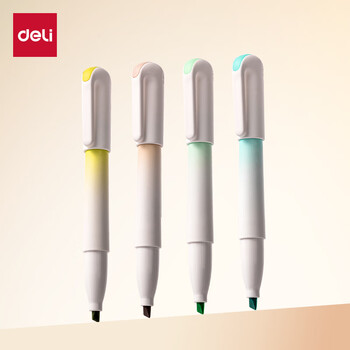 得力(deli)口袋荧光笔轻氧山谷色系 学生考试划重点复习办公手账笔记涂鸦DIY装饰 4支/盒 SK184