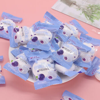 棉花糖独立包装喜糖夹馅夹心混合软糖儿童休闲小零食糖果批发 蓝莓味