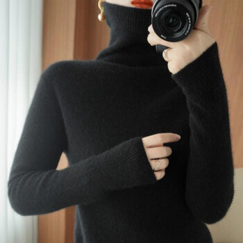领百搭毛衣女针织衫洋气修身高领长袖内搭打底衫上衣黑色s建议7595斤